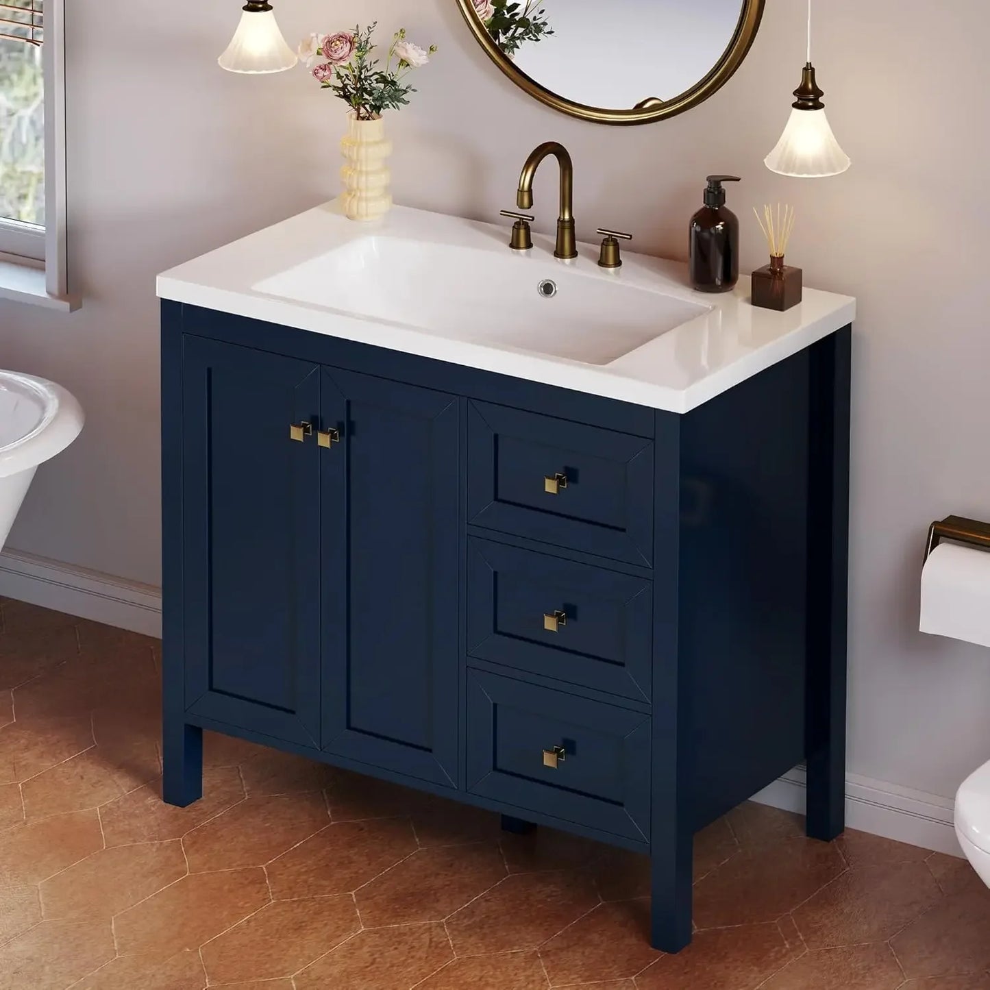 Bathroom Vanity Cabinet With Resin Basin Soft Closing Doors