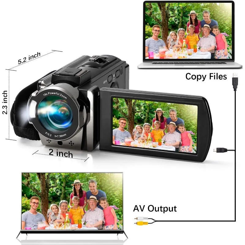 Camcorder Digital Camera Recorder Full HD 1080P 24MP LCD With 16x Digital Zoom Includes Two Batteries