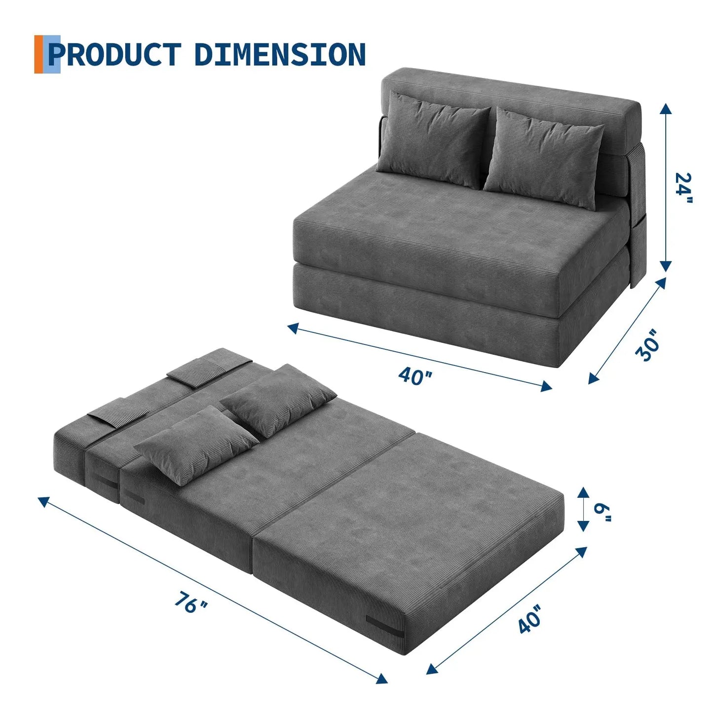 HobbyLane Corduroy Folding Sofa Bed 4 In 1 Convertible Loveseat