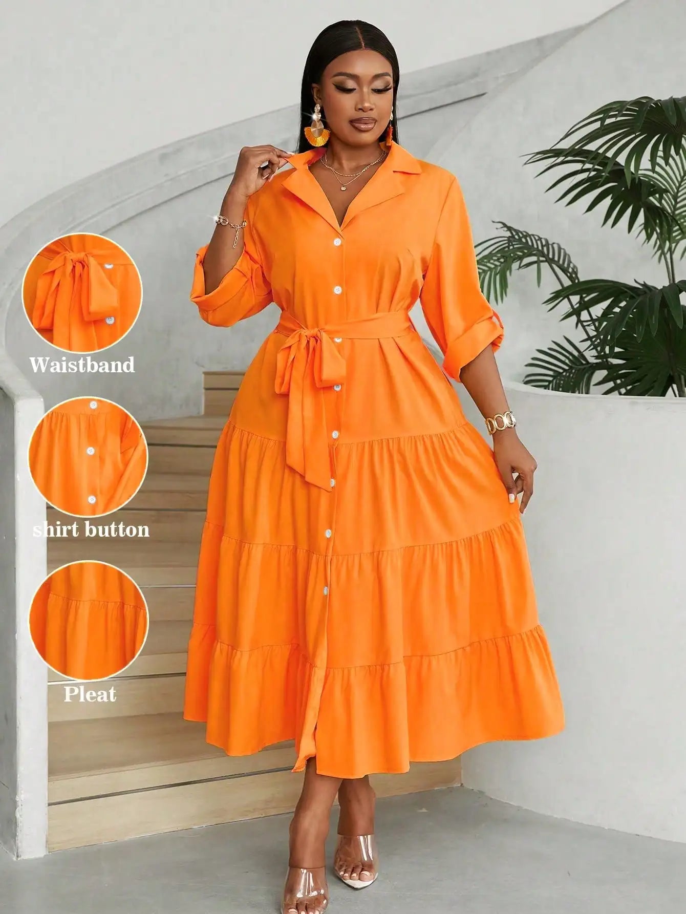 Casual Front Button Shirt Dress Maxi For Women Everyday Wear