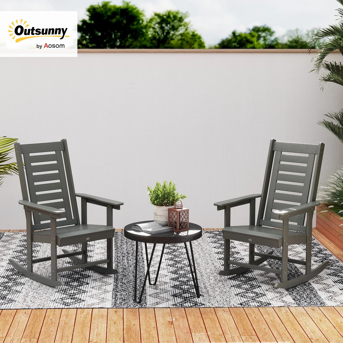 Outsunny Outdoor Patio Rocking Chairs Set With Metal High Back