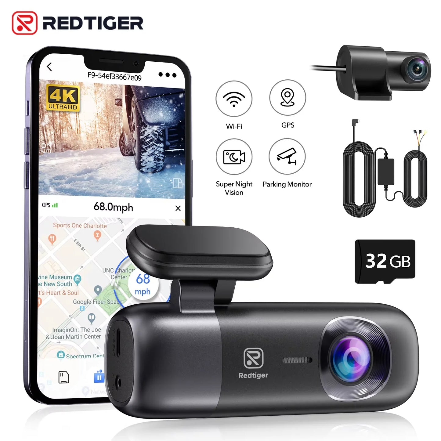 Redtige F9 Dash Cam 4K Front And Rear GPS WiFi Parking Mode