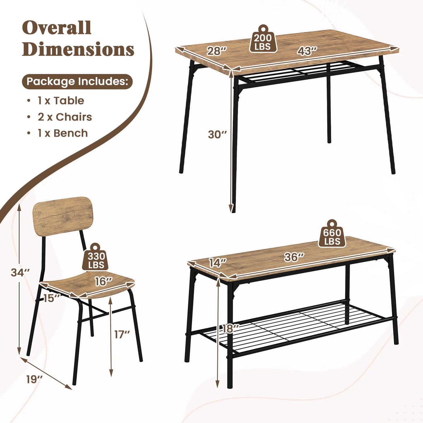 HOMASIS Dining Table Set With Bench And Chairs For Home