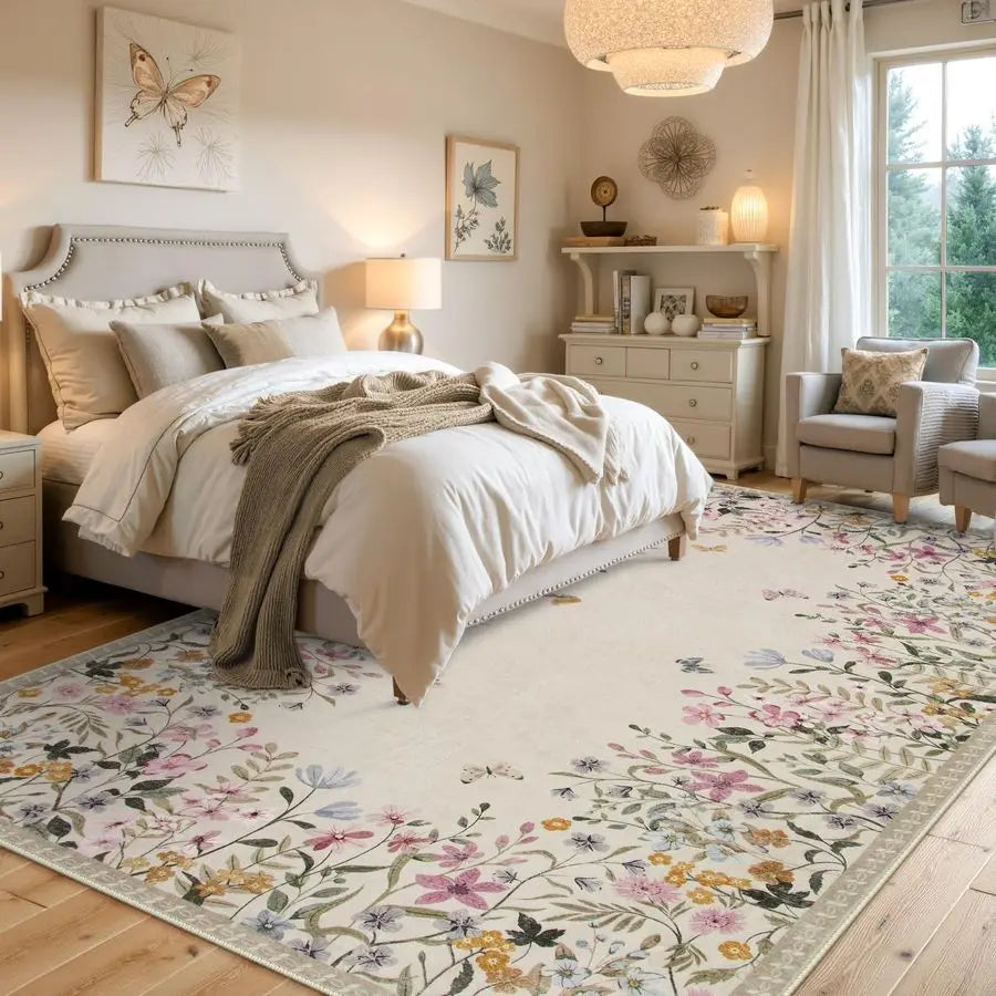 Washable Floral Area Rug Non Slip Entryway And Living Room