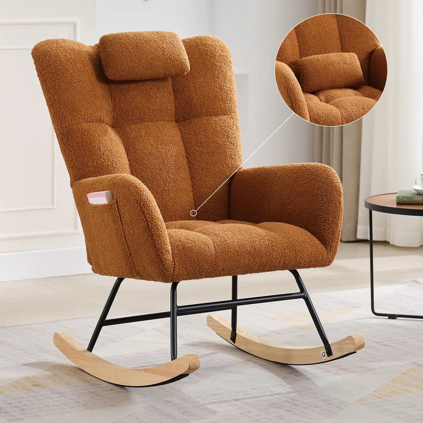 HiMISS Nursery Rocking Chair Teddy Upholstered Glider Rocker With Padded Seat And High Back