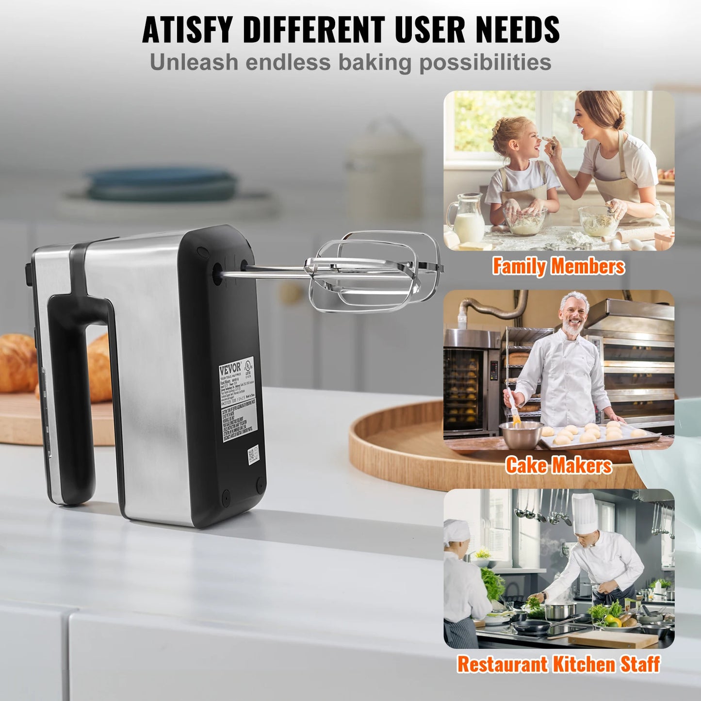 VEVOR Cordless Electric Hand Mixer With Continuously Variable Speed