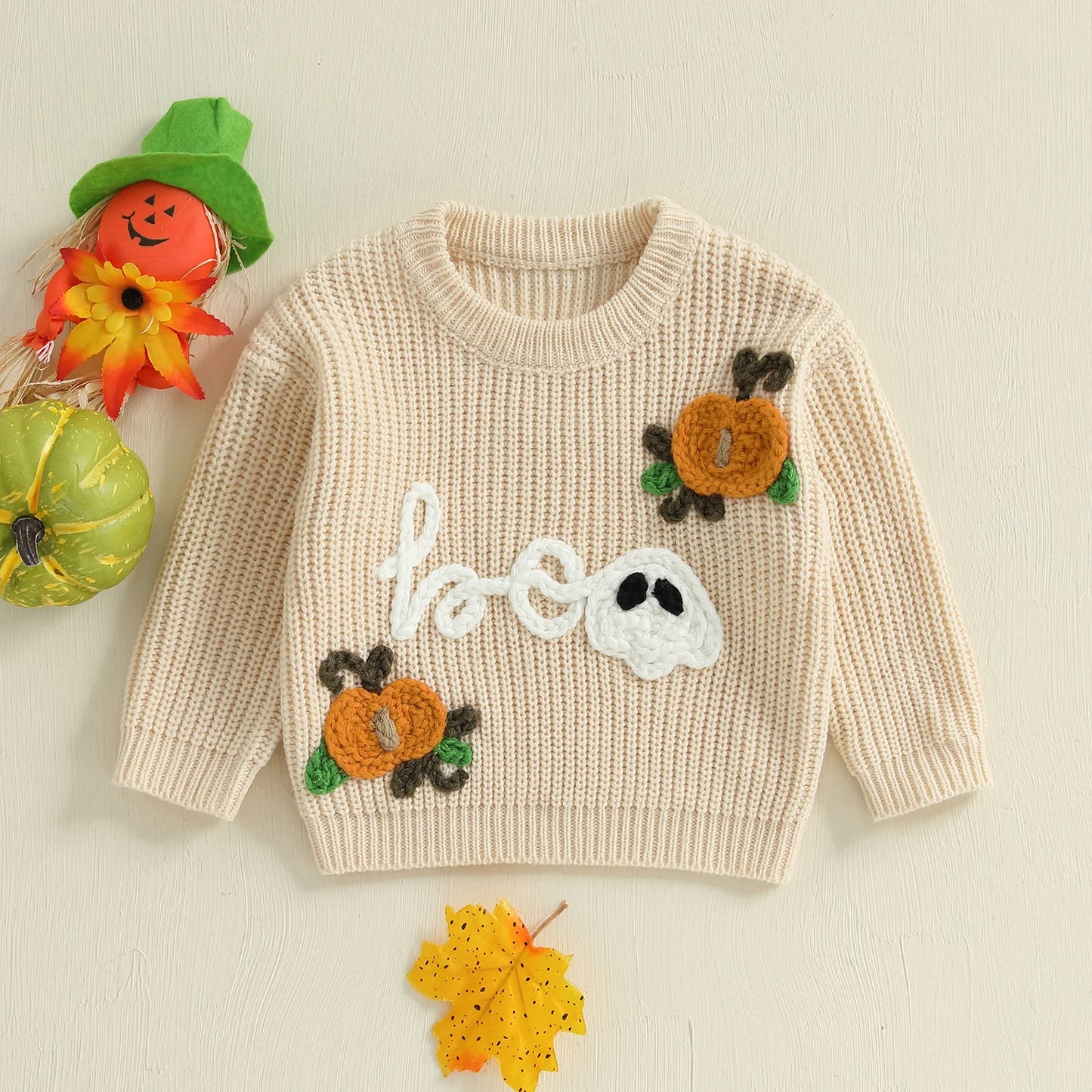 NONECN Kids Halloween Bat Witch Hat Embroidered Crewneck Sweater Unisex