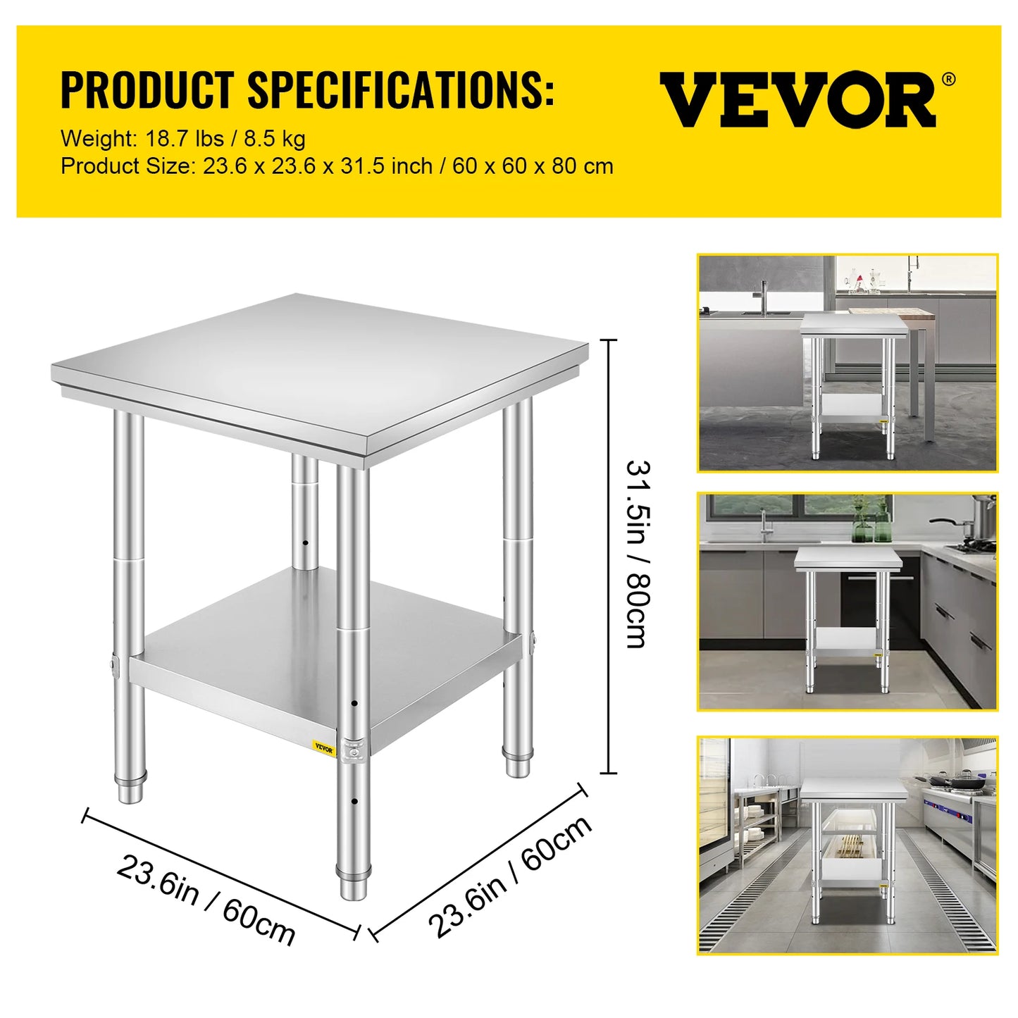 SucceBuy Stainless Steel Kitchen Work Bench With Undershelf