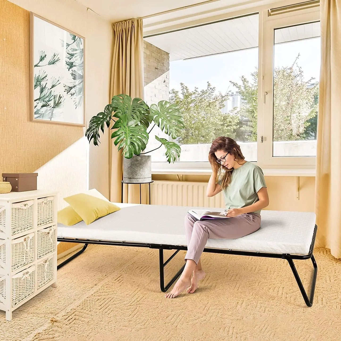 Foldable Memory Foam Guest Bed With Wheels For Office