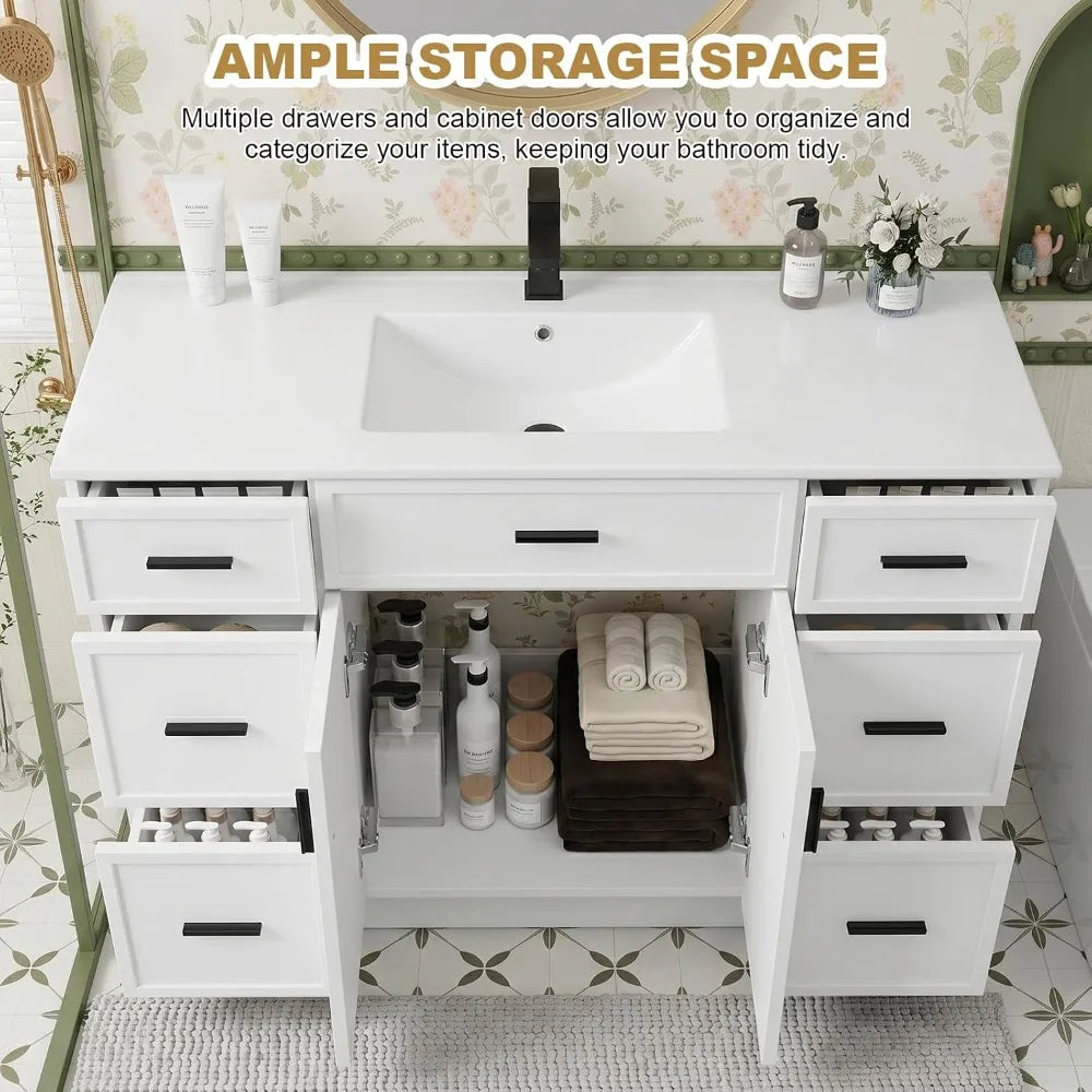 Farmhouse Bathroom Vanity With Sink 2 Doors And 6 Drawers
