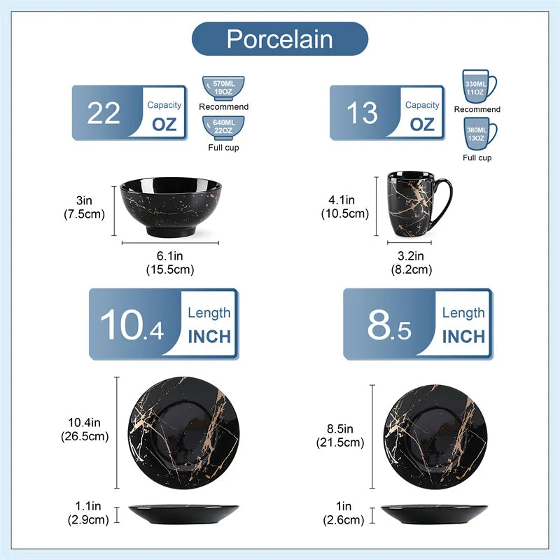 Porcelain Dinnerware Set With Plates Bowls And Coffee Cups