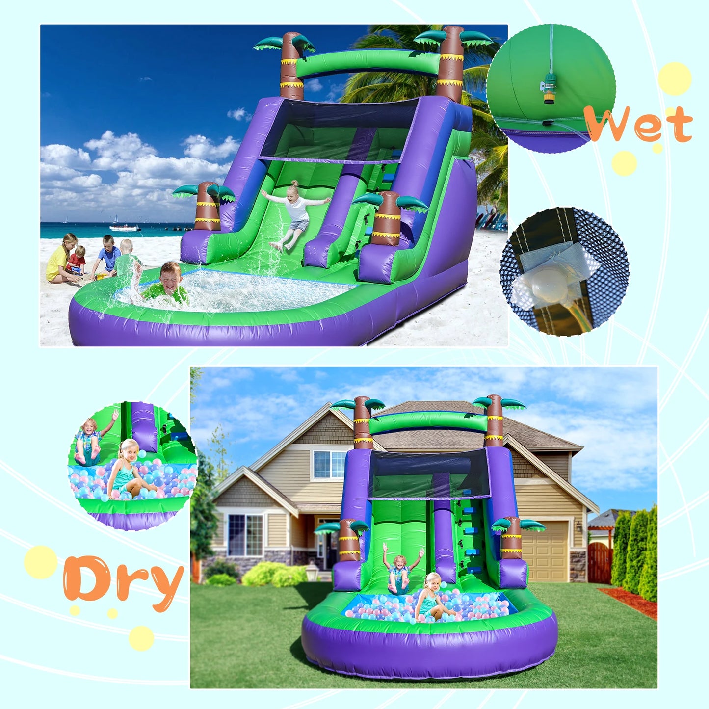 RTS Inflatable Tropical Water Slide Bounce House for Kids
