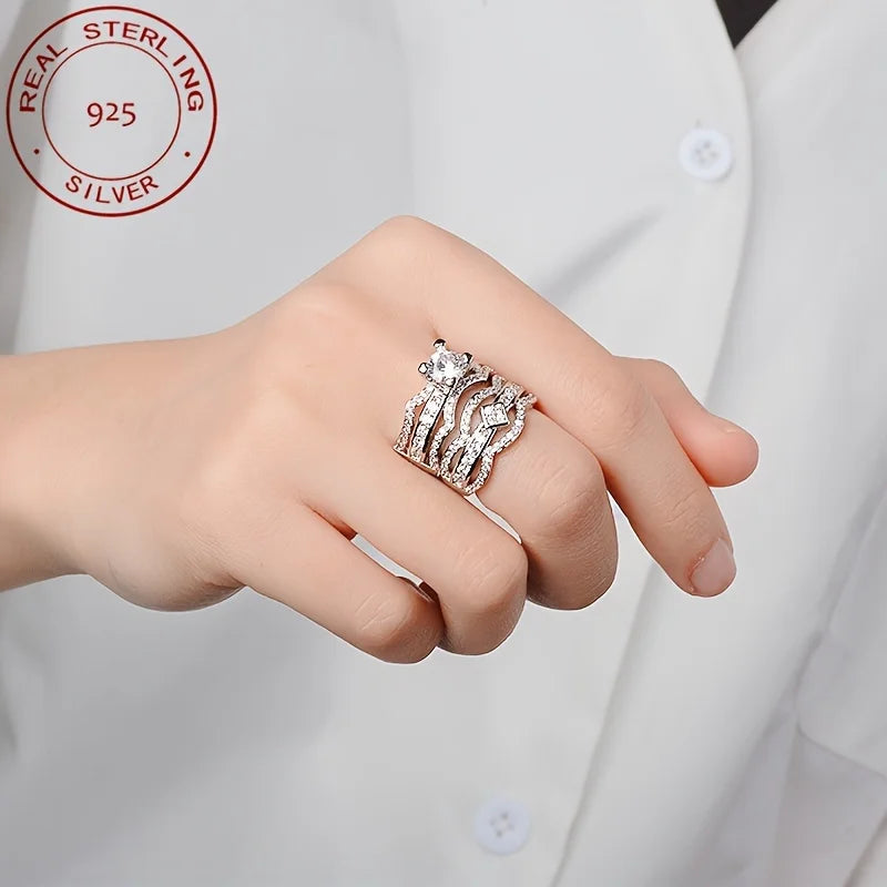 WPOOCC 925 Sterling Wedding Ring Set Halo Vintage Bridal Jewelry