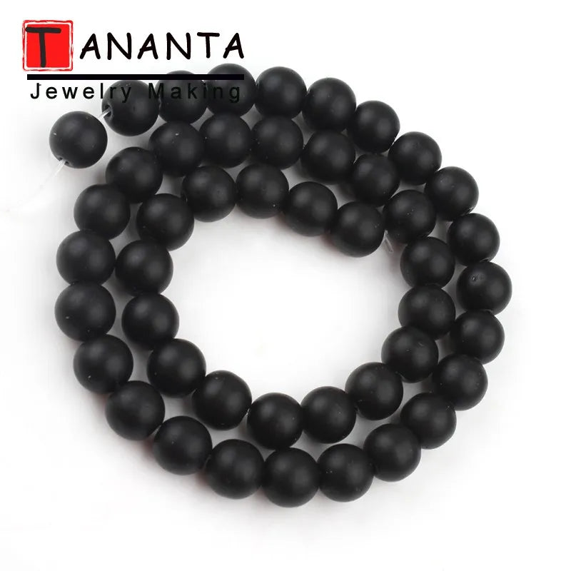 TANANTADIY1 Matte Black Agate Onyx Round Beads for Jewelry Making