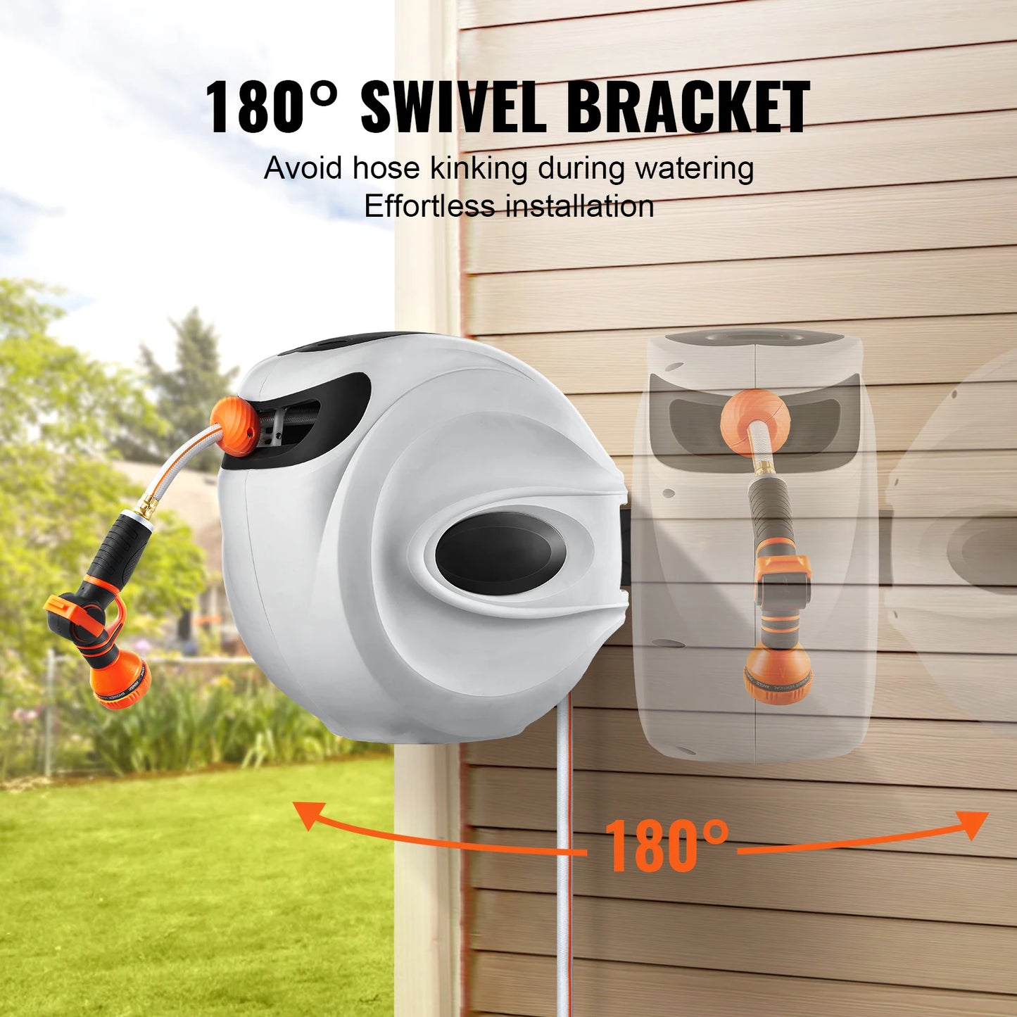 SucceBuy Automatic Rewind Wall Mounted Garden Hose Reel Spray Nozzle