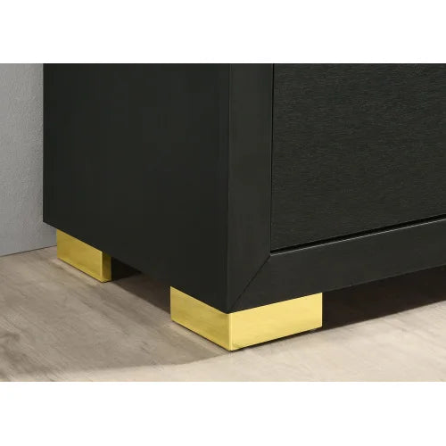 Queen Bedroom Set With Bed And Nightstands Black Gold Accents