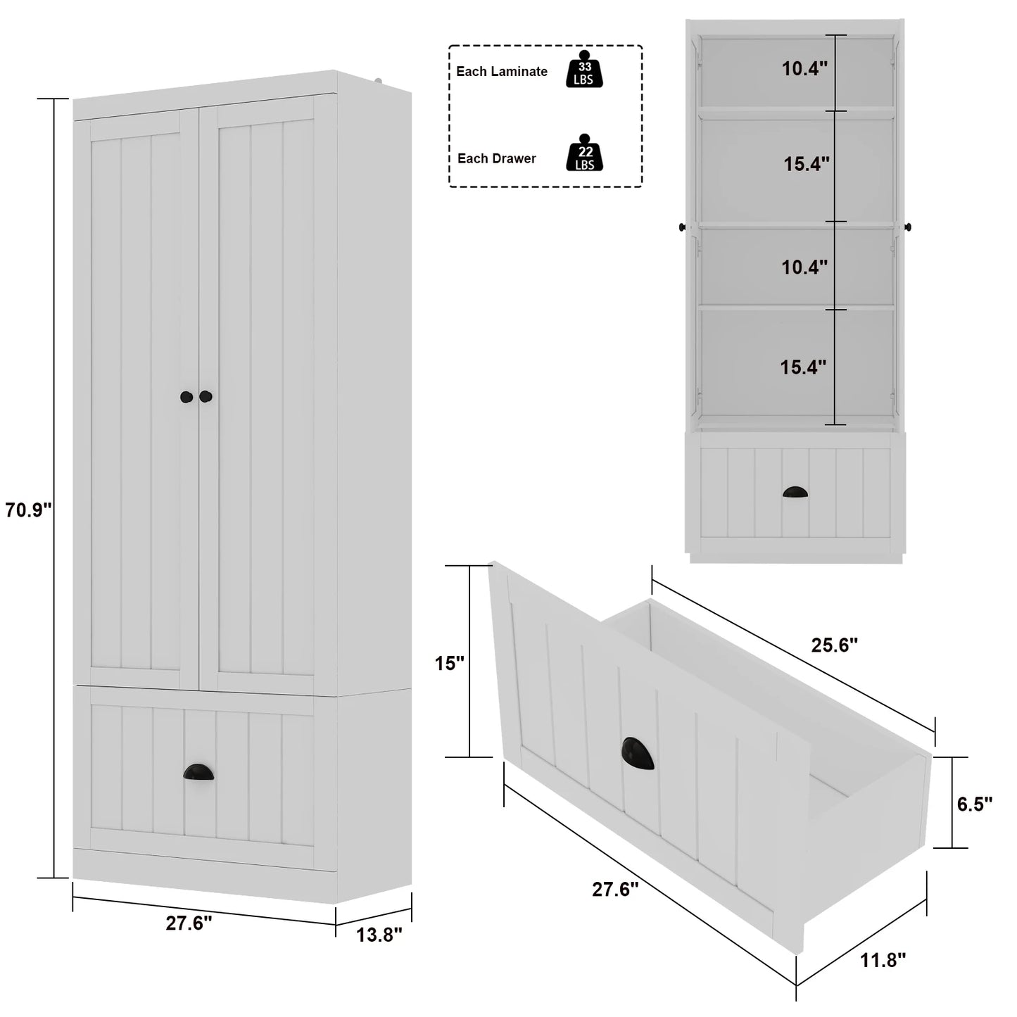 FUFU&GAGA Modern 2-Door Armoire Wardrobe With Drawers