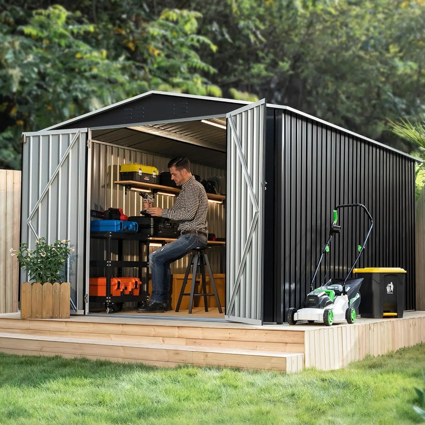 Metal Outdoor Storage Shed With Waterproof Reinforced Frame