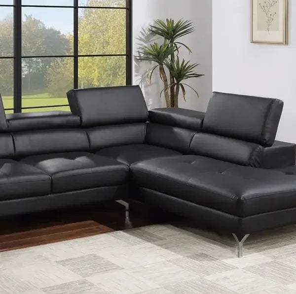 Combination L Shaped Sectional Sofa Faux Leather Chaise