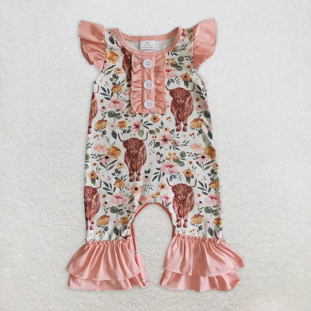 Baby Girls Footless Zipper Romper With Bow Accents Cotton Polyester