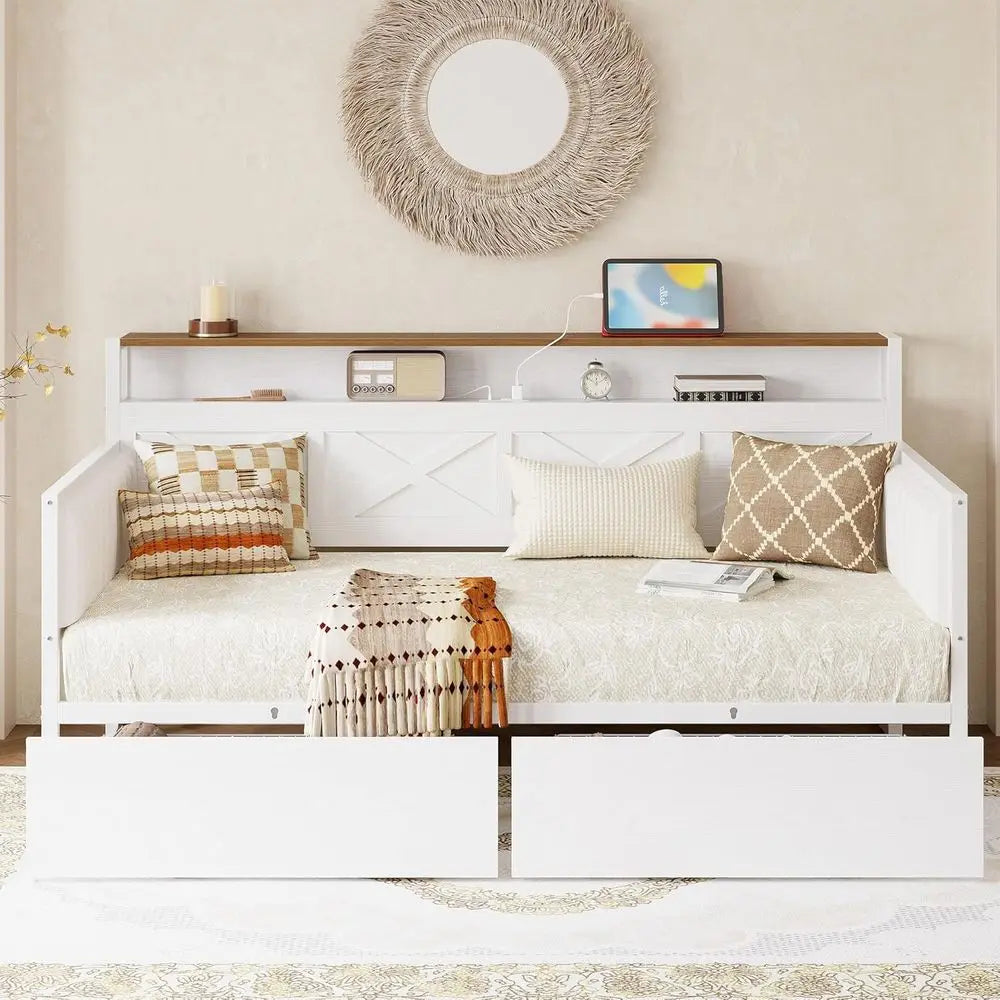 Daybed With Storage And Charging Station Metal Frame