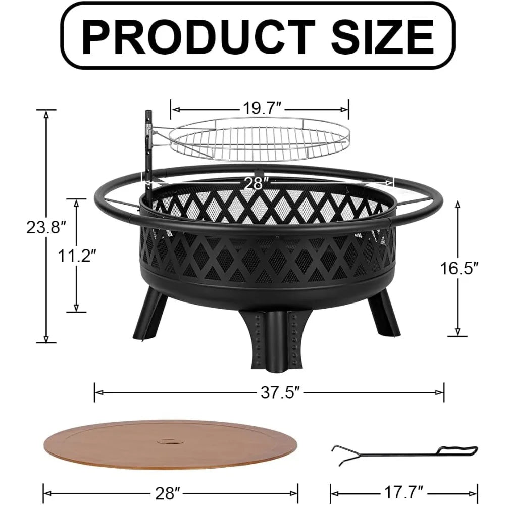 DAFIFY Round Outdoor Fire Pit With Grill And Metal Lid