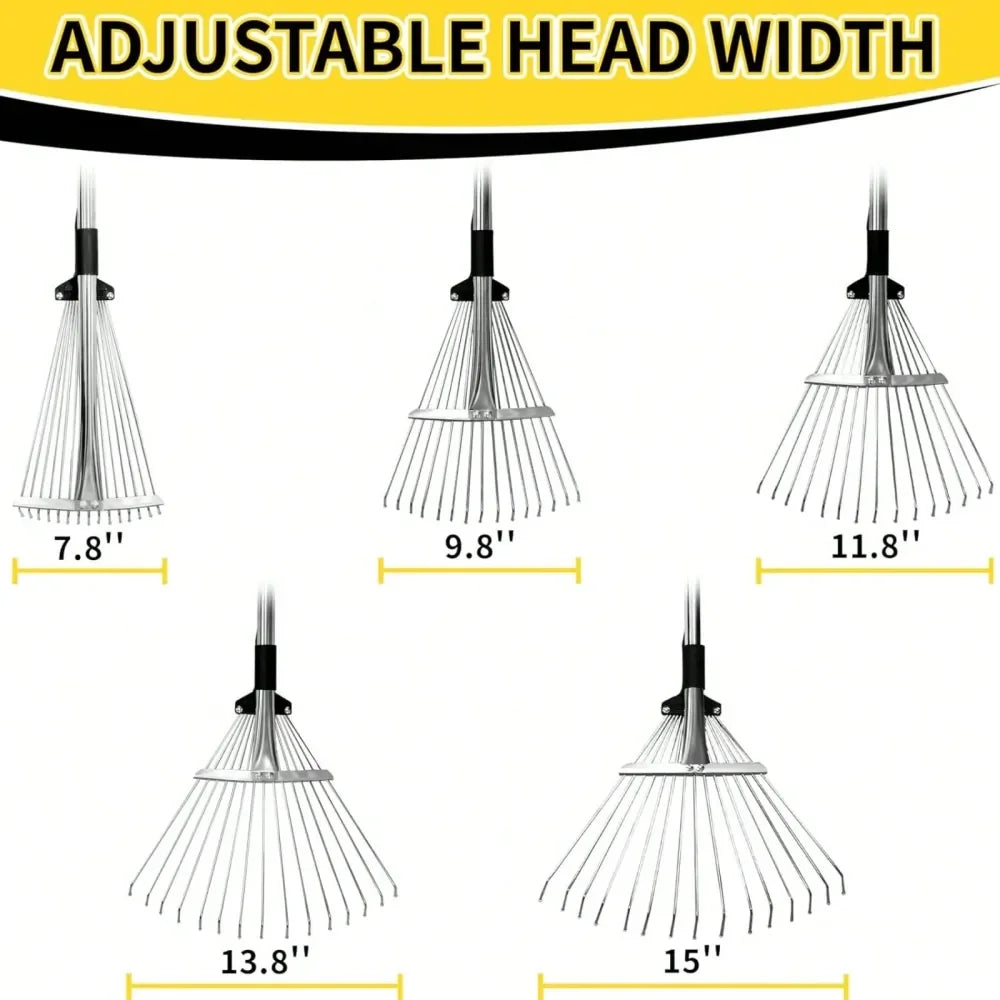 Adjustable Garden Rake With Extendable Head And Long Handle