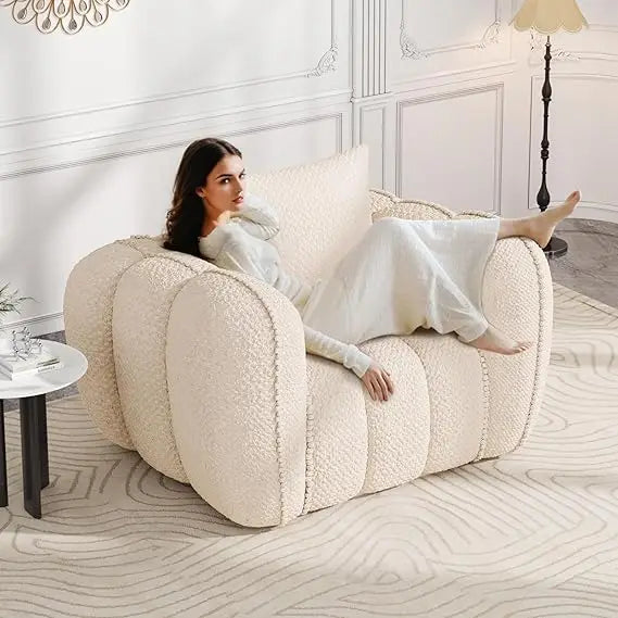 Pumpkin Shaped Upholstered Tufted Lounge Chair No Assembly For Modern Living Room