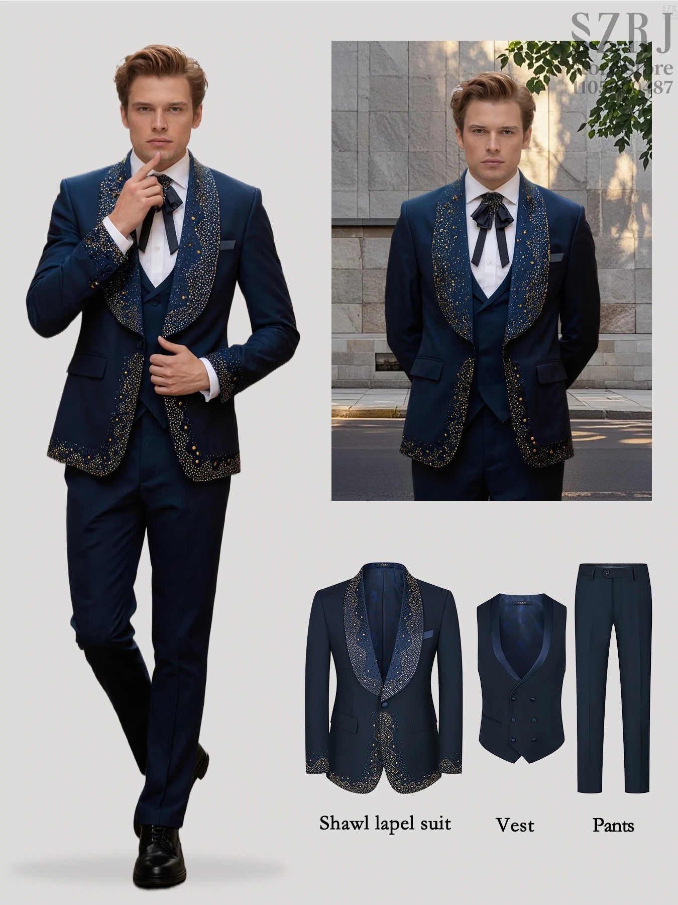 Men's 3-Piece Suit Set With Decorative Lapel