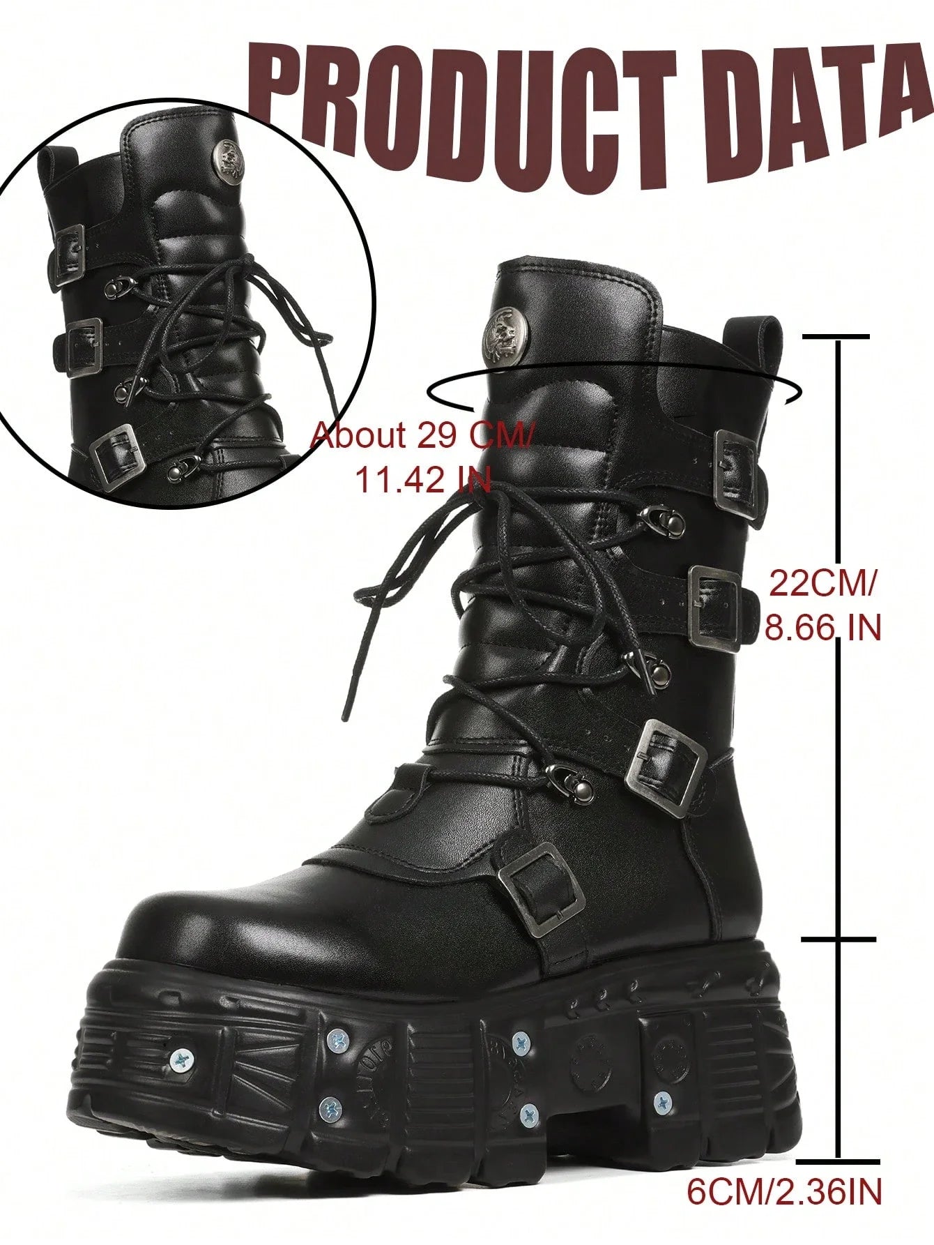 Gothic Womens Combat Boots With Chunky Heels Zip Buckle