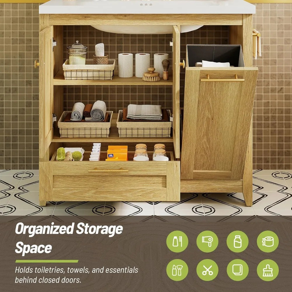 Freestanding Bathroom Vanity With Ceramic Sink And Storage