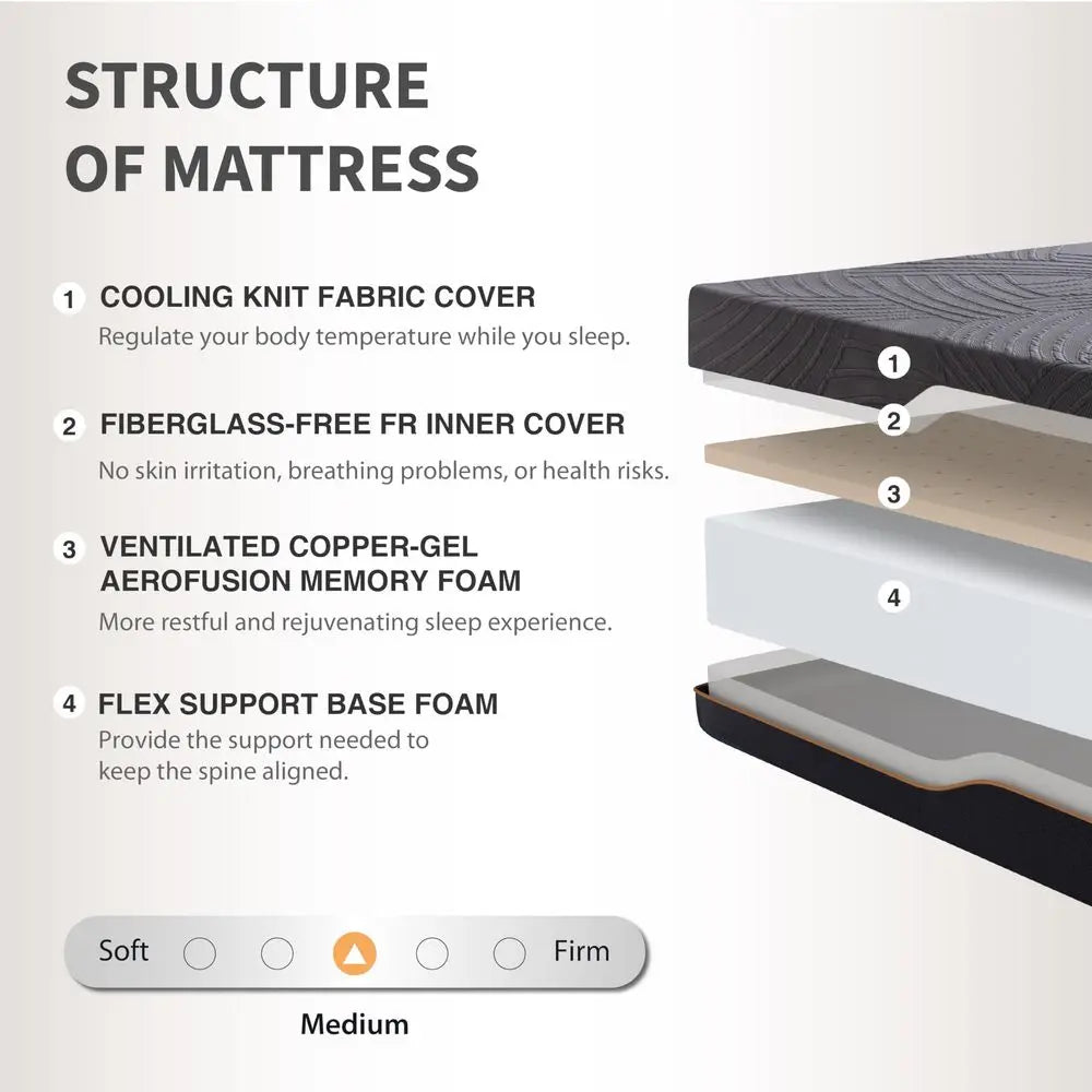 Twin XL Adjustable Bed Frame With CopperGel Memory Foam Mattress