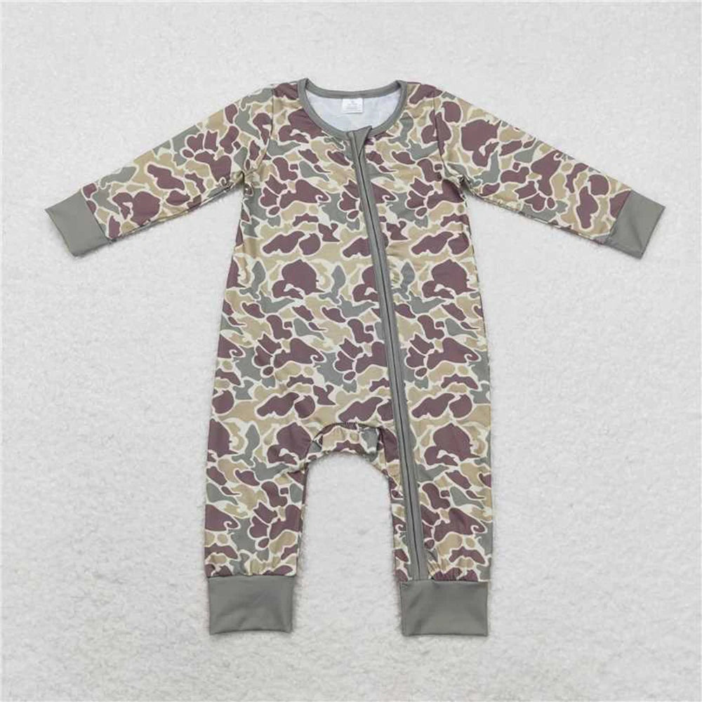 NONECN Baby Boys Camouflage Romper With Zipper Closure Long Sleeves