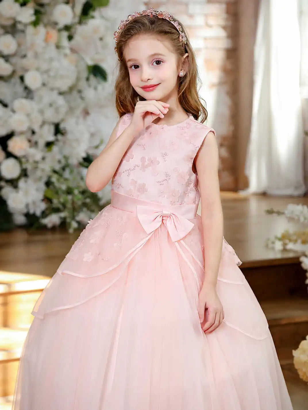 NONECN Lace Bridesmaid Dress For Girls Elegant Tulle Ball Gown