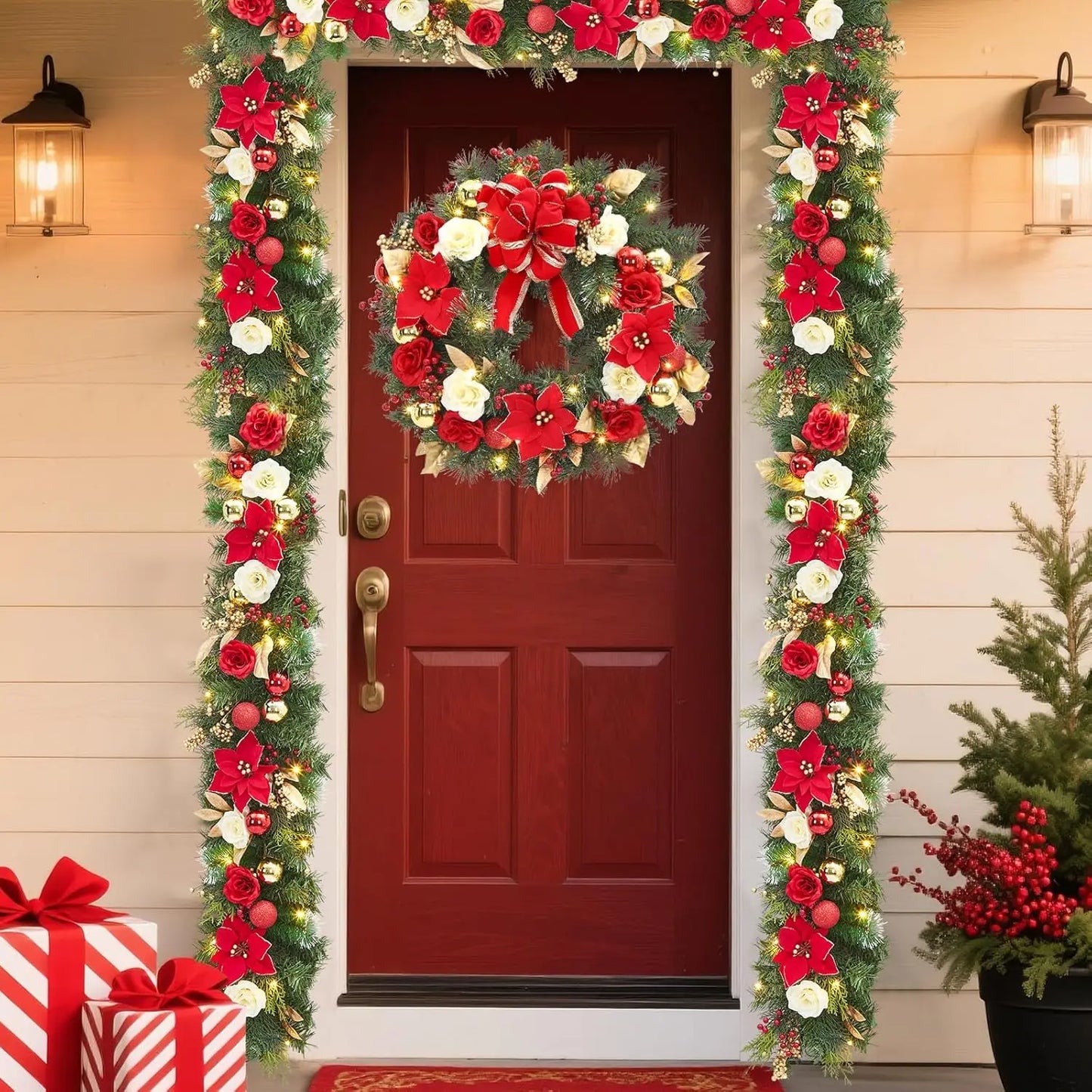 Guangdong Prelit Christmas Wreath With Lights Front Door Bow