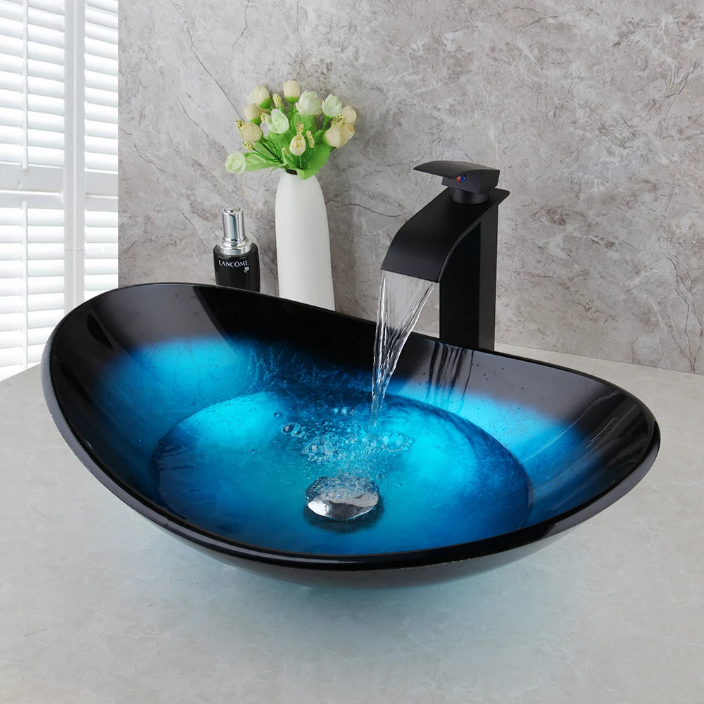 JIENI Tempered Glass Waterfall Spout Basin Faucet Set