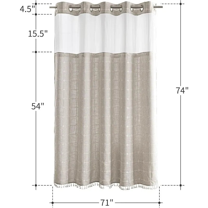 Rier Dream Farmhouse Linen Shower Curtain With Snap-In Liner