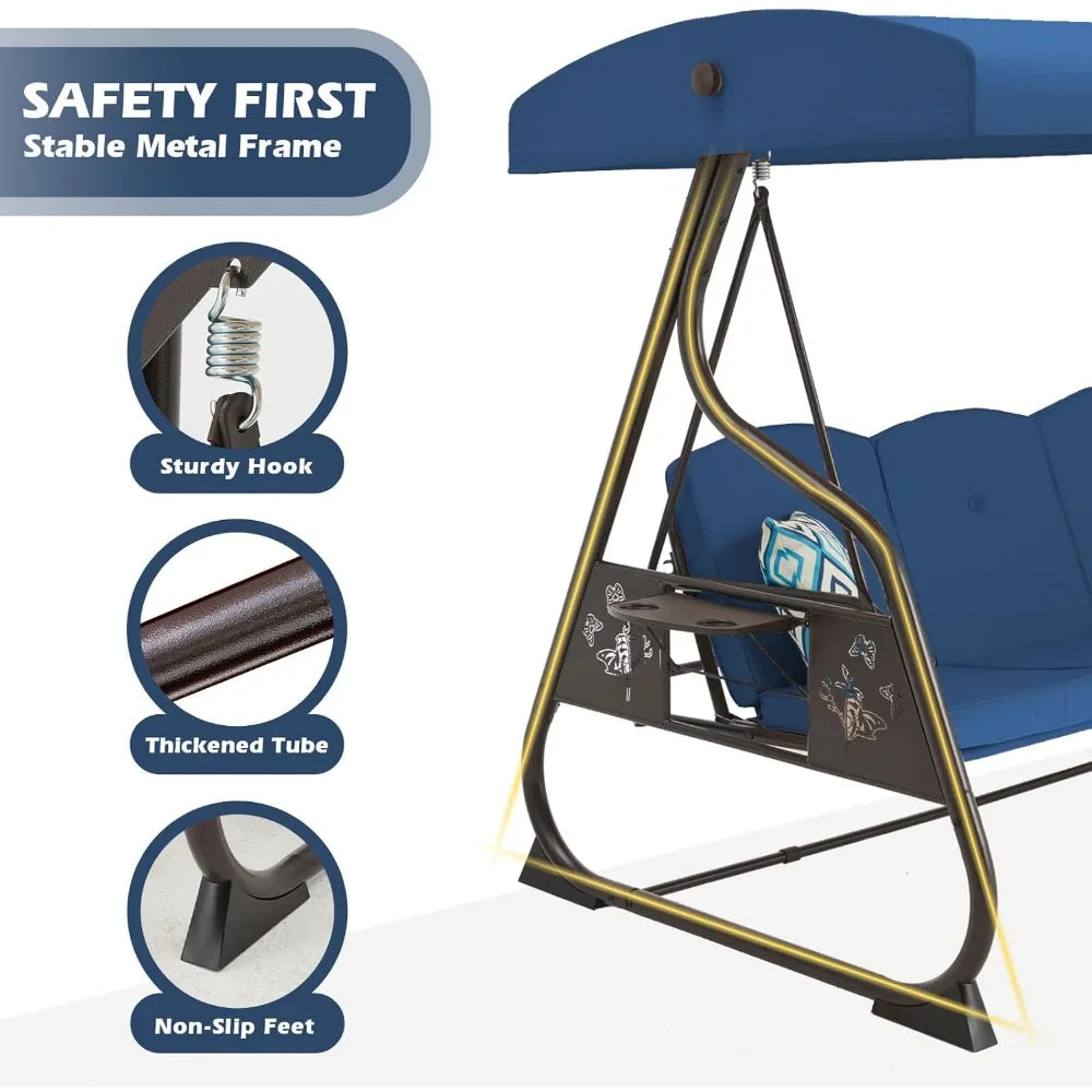 Color 3 Seat Outdoor Patio Swing With Canopy And Stand