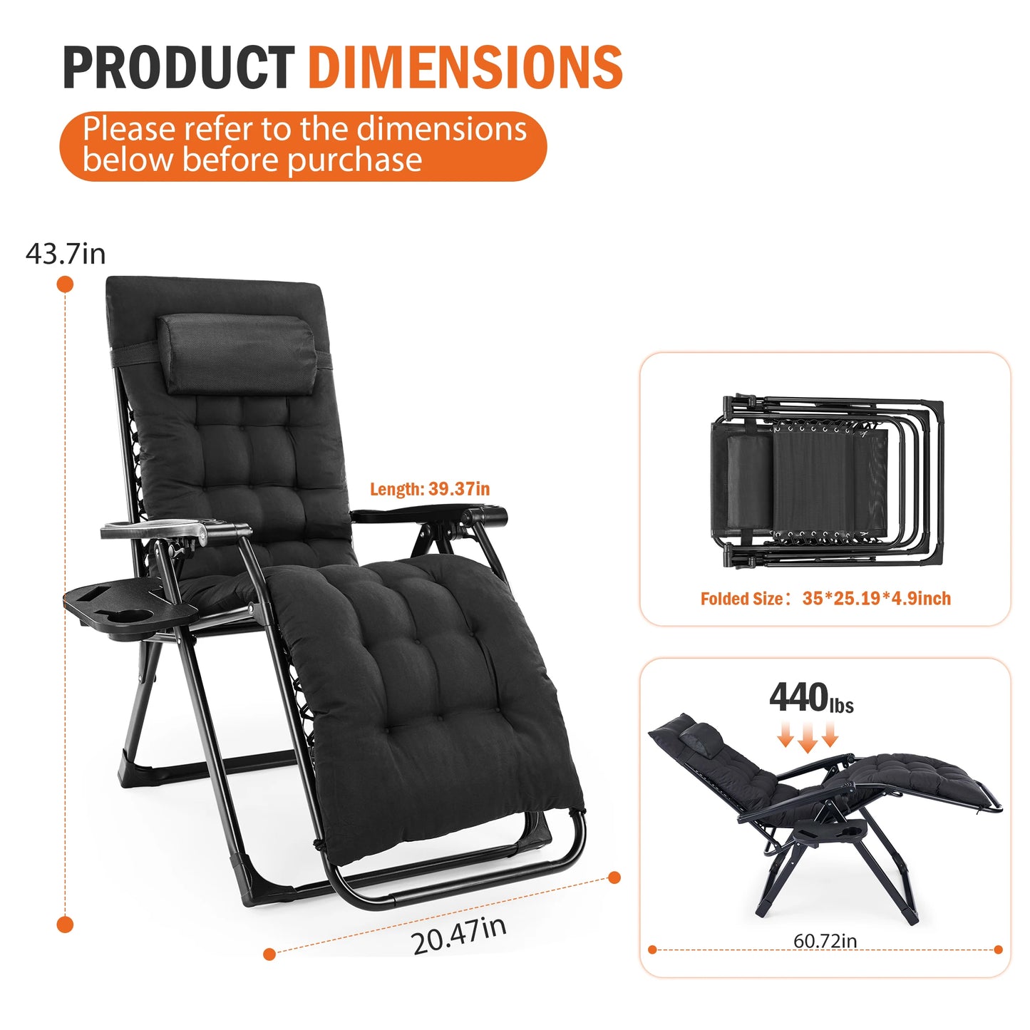 JHK Zero Gravity Reclining Camping Lounge Chair With Cup Holders