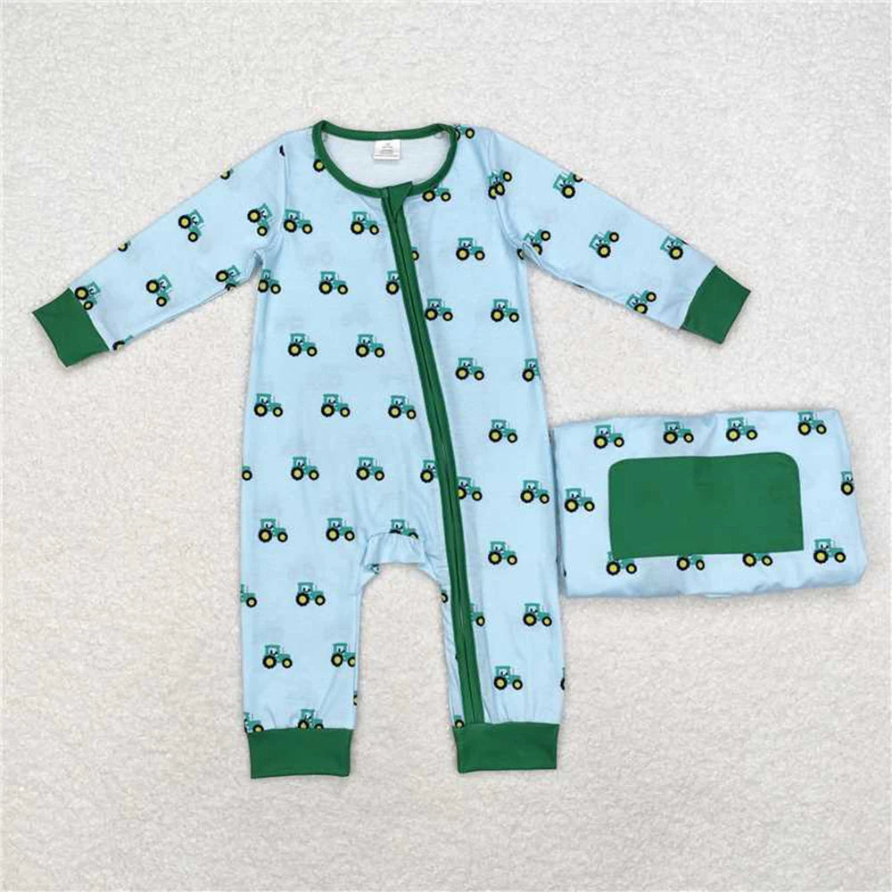 Bamboo Zip Romper For Baby Boys Eco Friendly Tractor Print