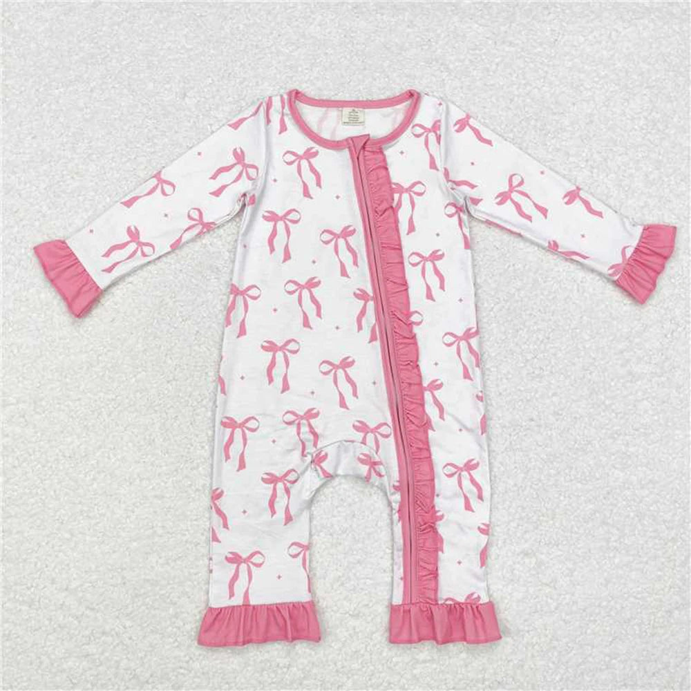 NONECN Infant Girls Bamboo Zip Romper With Ruffles