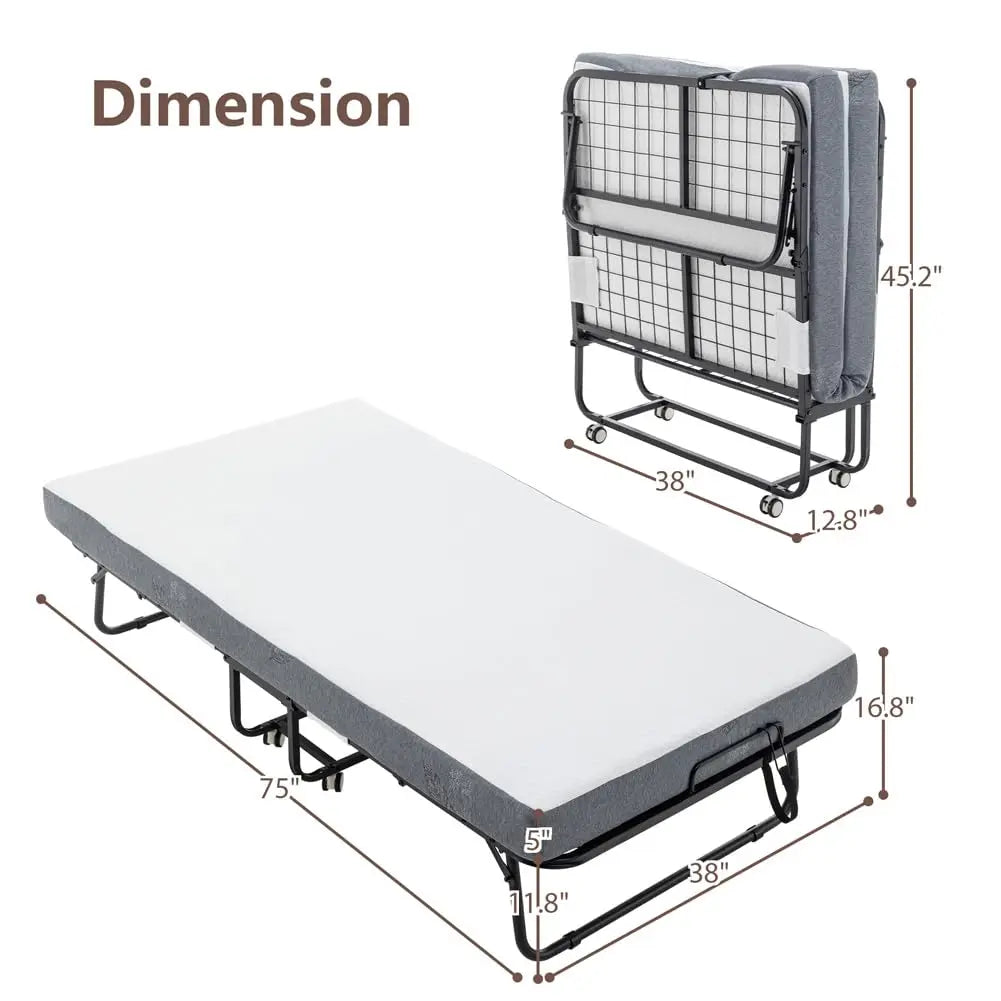 HiMISSCN Folding Bed With Memory Foam Mattress And Metal Frame