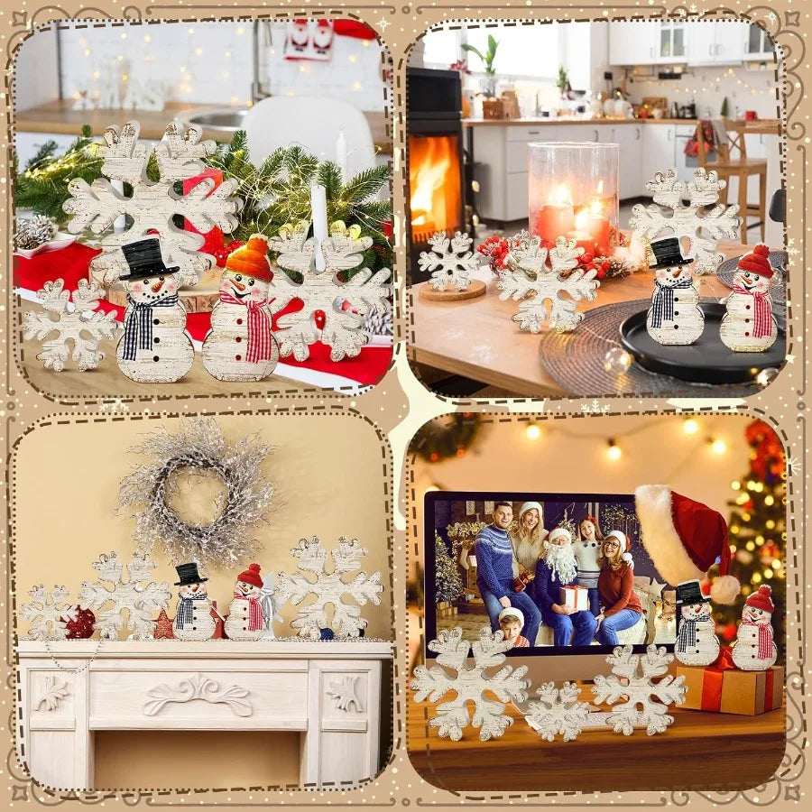 Winter Christmas Wooden Snowflake Decor Set Snowflake Wood Blocks