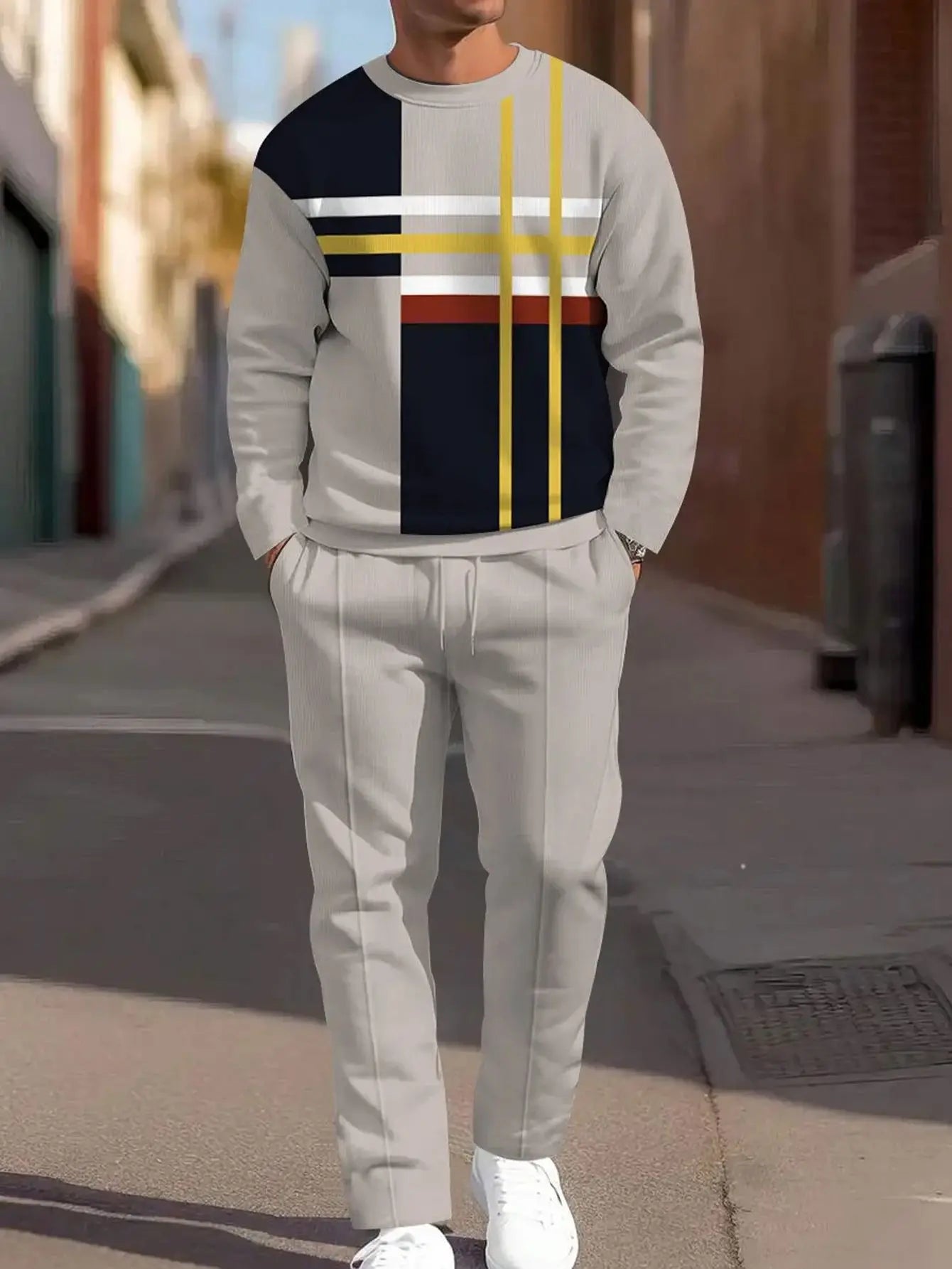 Men's Polyester Knit 2-Piece Sports Set With Long-Sleeve