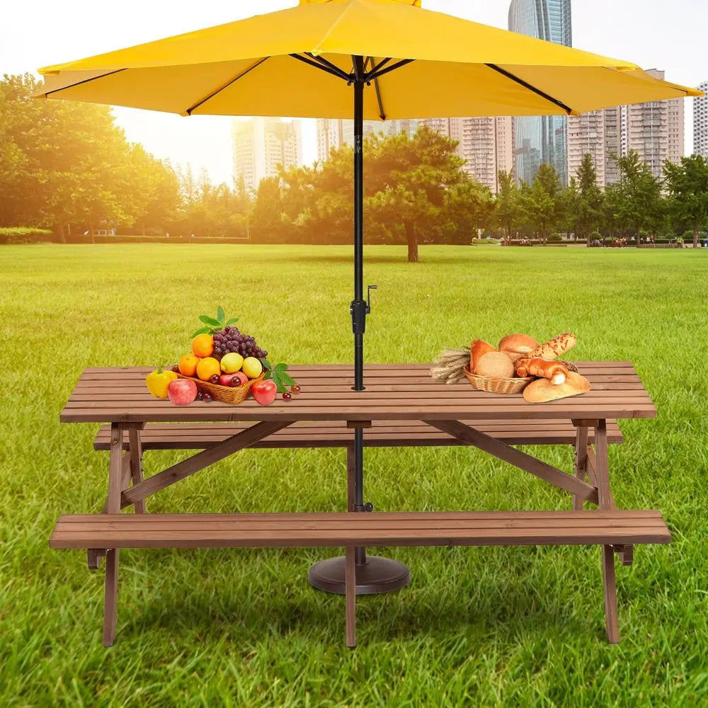 Outdoor Fir Wood Table With Bench Patio Dining Set