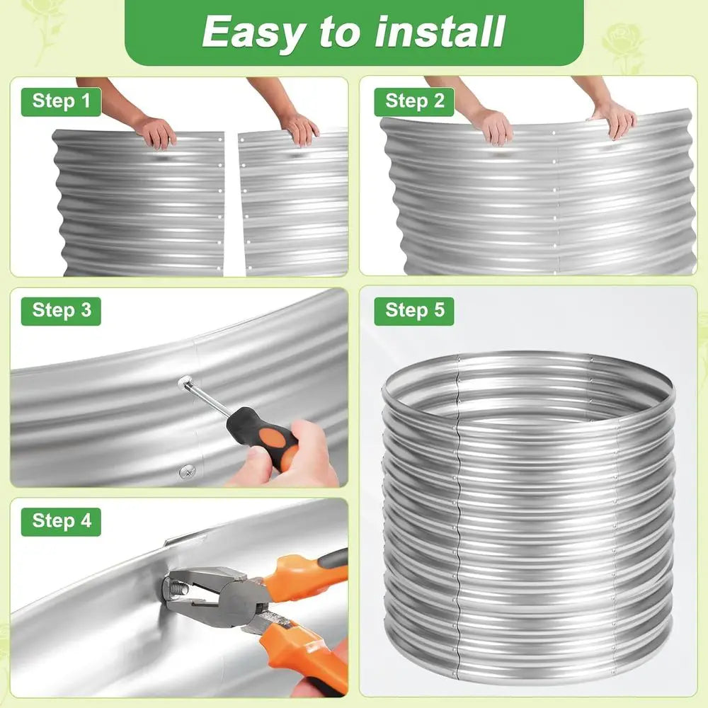 Set Of 2 Galvanized Steel Round Raised Garden Beds