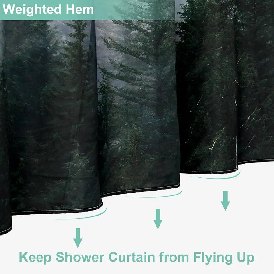 Forest Shower Curtain Set With Hooks For Bathroom Woodland Pine Tree Design