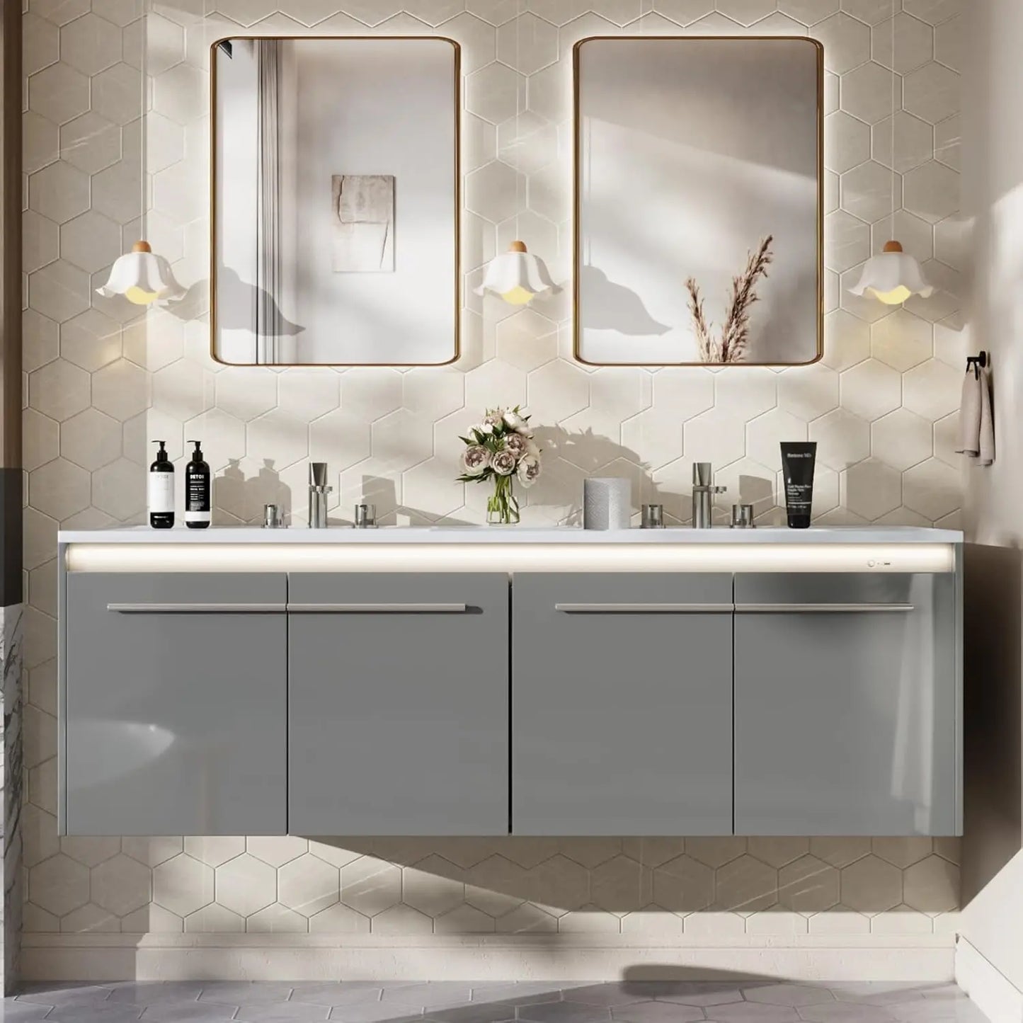 XMSJ LED Floating Bathroom Vanity With Sink Modern Storage