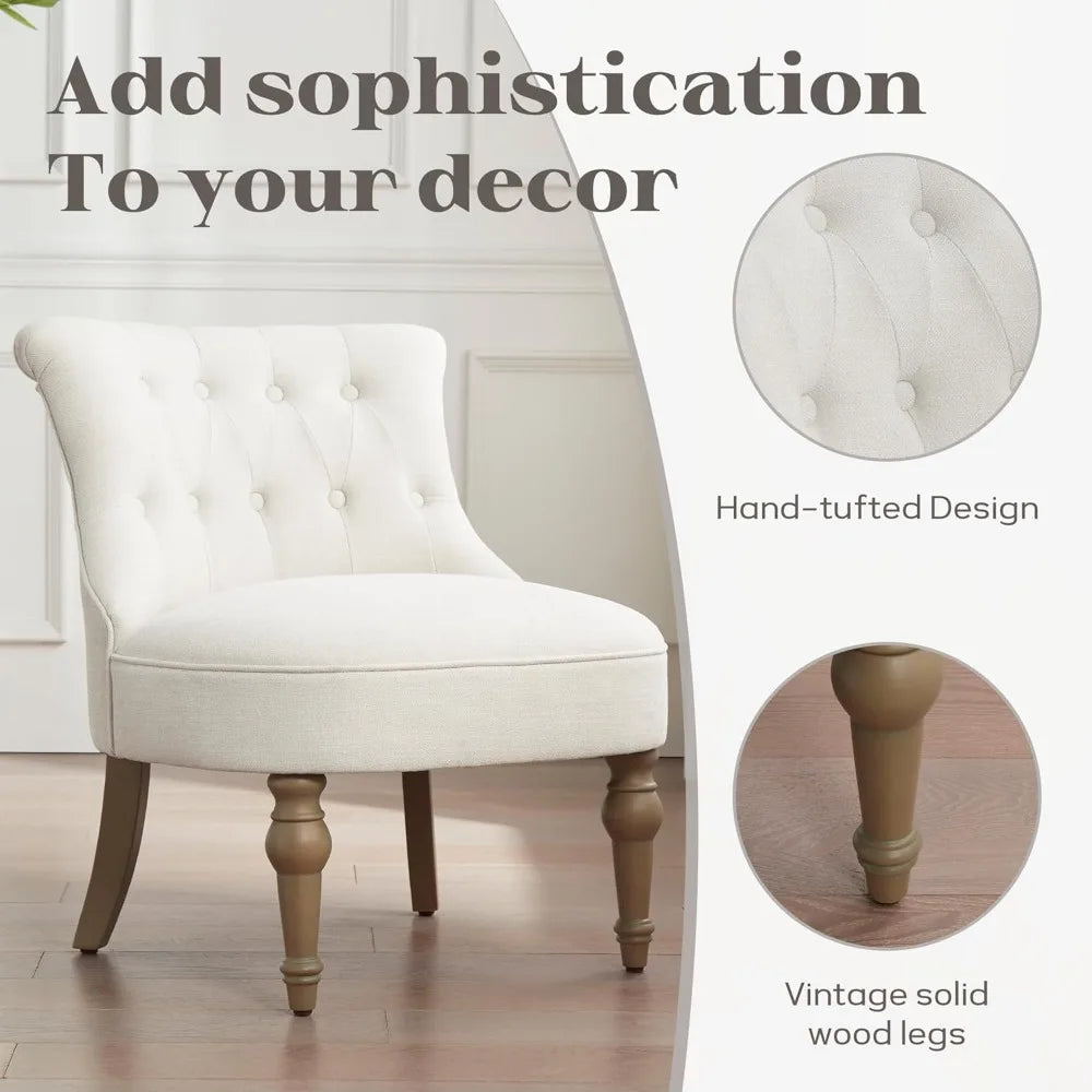 Armless Tufted Upholstered Living Room Chair With Wooden Legs