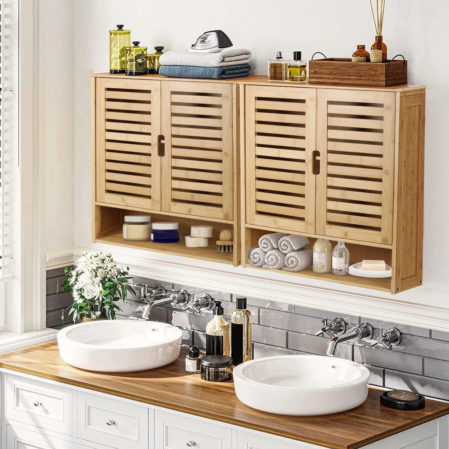 Wisfor Bamboo Wall Mounted Bathroom Cabinet Organizer